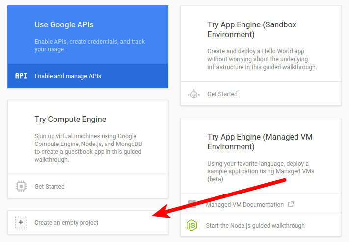 Create new Google Console project